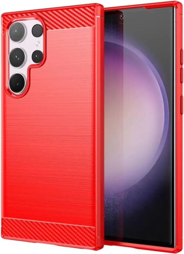 Samsung Galaxy S24 Ultra Brushed Carbon Fiber Fleksibelt Plast Deksel - Rød