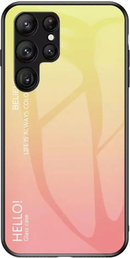 Samsung Galaxy S23 Ultra Glass Bakdeksel - Hello - Gul / Lyserød