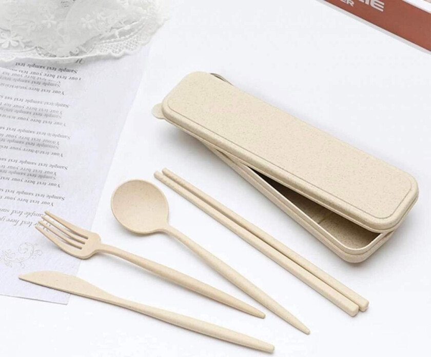 Bilde av Bestikksett med spisepinner / chopsticks og etui - Beige