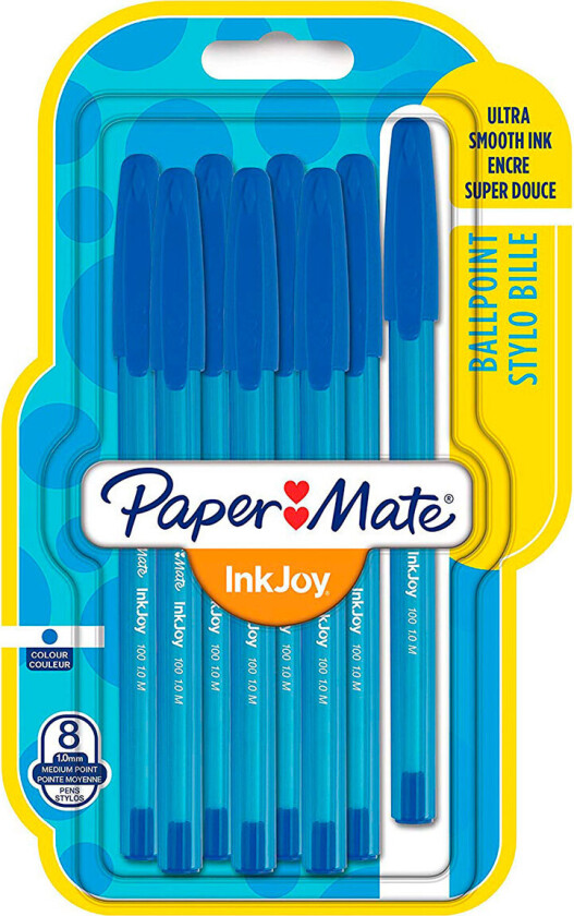Paper Mate InkJoy 100ST Ballpoint Pens | Medium Point (1.0mm) | Blue Ink | 8 Count