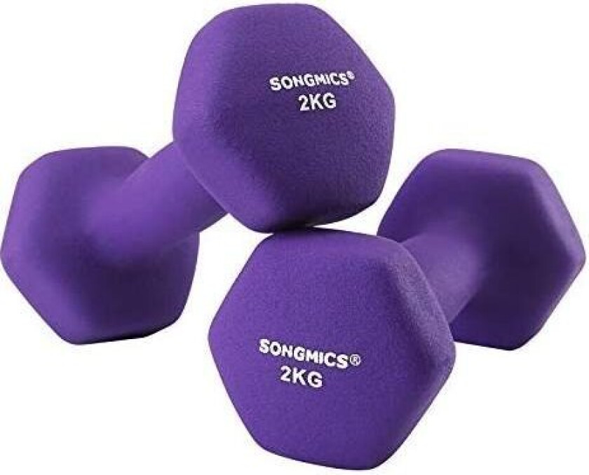 Hantler sett med 2 stk 2 x 2 kg sklisikre manualer med matt belegg Neopren Hjemmetrening Styrketrening Lilla SYL64PL