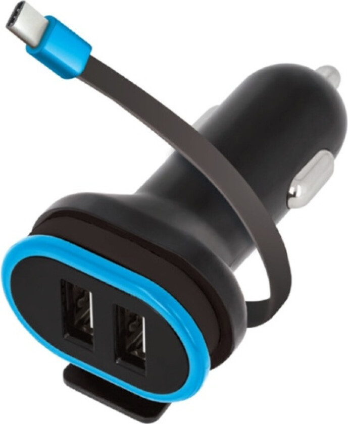 Dual USB Billaddare CC-02 3A med USB typ-C kabel