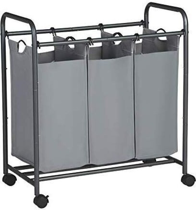 Rullende klesvasksortering, skittentøyskurv med 3 avtakbare poser, vaskevogn, leketøysorganer på hjul, solid, 3 x 44L, grå LSF00