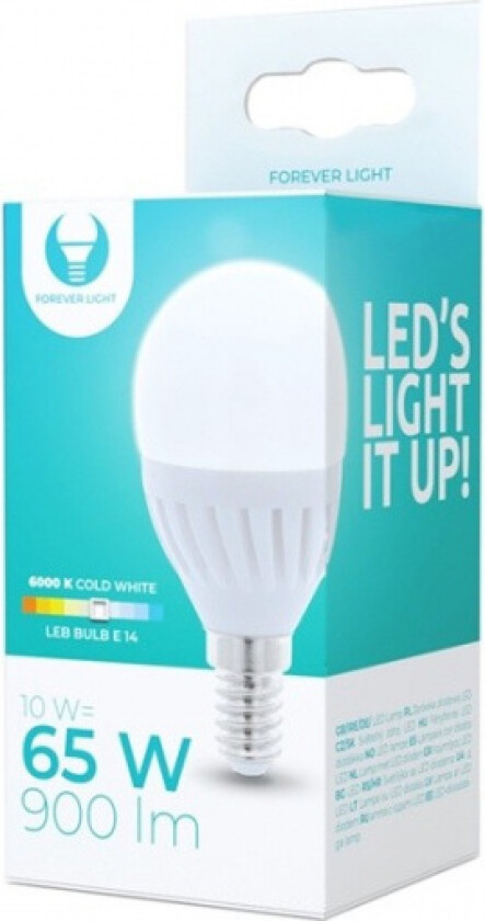 LED-lyspære E14, G45, 10W, 230V, 6000K, Keramisk, Kaldhvitt