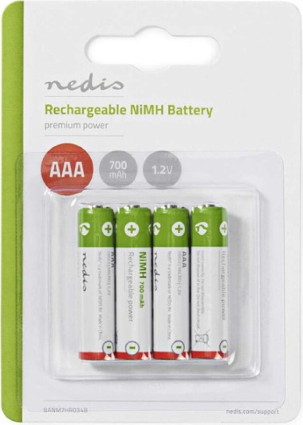 Oppladbare Ni-MH batteri AAA | 1.2 V DC | 700 mAh | Forhånds ladet | 4-Blister