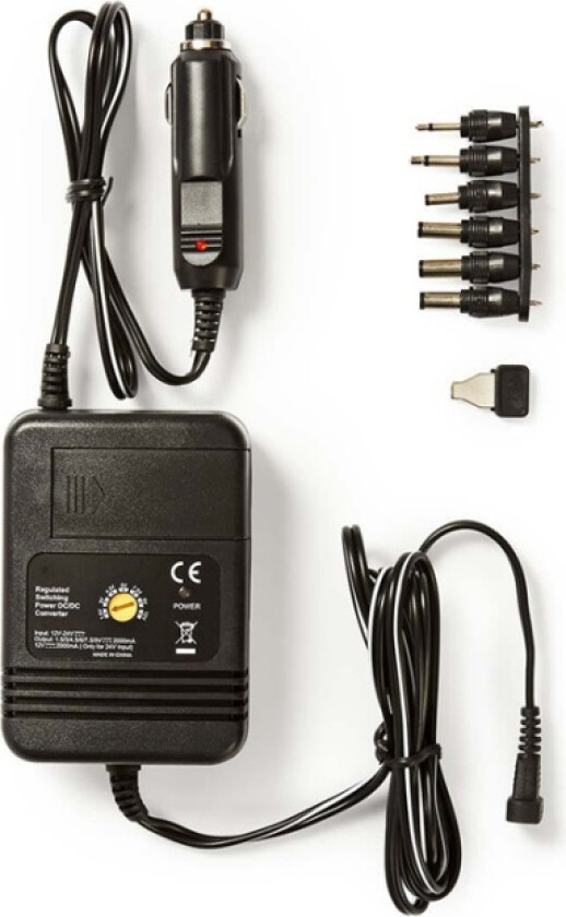 Universal DC Power Adapters | Biladapter | 24 W | Inngangsspenning: 12 V DC / 24 V DC | 1.5 / 3 / 4.5 / 6 / 7.5 / 9 / 12 V