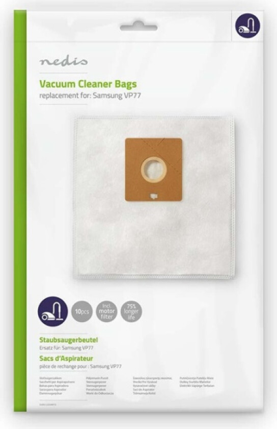 Støvsugepose- | 10 stk. | Syntetisk | Mest solgt for: Samsung VP77 | Hvit