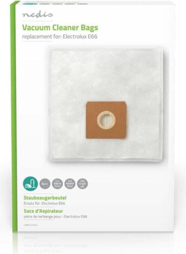 Støvsugepose- | 4 stk. | Syntetisk | Mest solgt for: Electrolux | Hvit