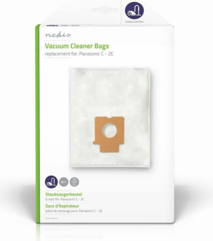 Støvsugepose- | 4 stk. | Syntetisk | Mest solgt for: Panasonic C - 2E | Hvit