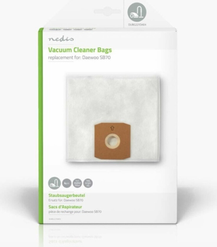 Støvsugepose- | 4 stk. | Syntetisk | Mest solgt for: Daewoo SB70 | Hvit