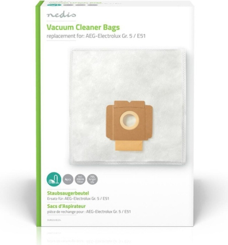 Støvsugepose- | 4 stk. | Syntetisk | Mest solgt for: Electrolux | Hvit