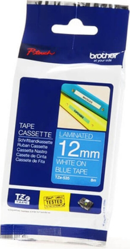 Tape 12mm Tze-535 Hvit/bl�