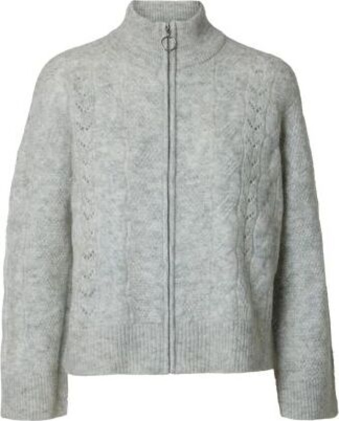 Vera Ls Knit Zip Cardigan - Light Grey Melange XL