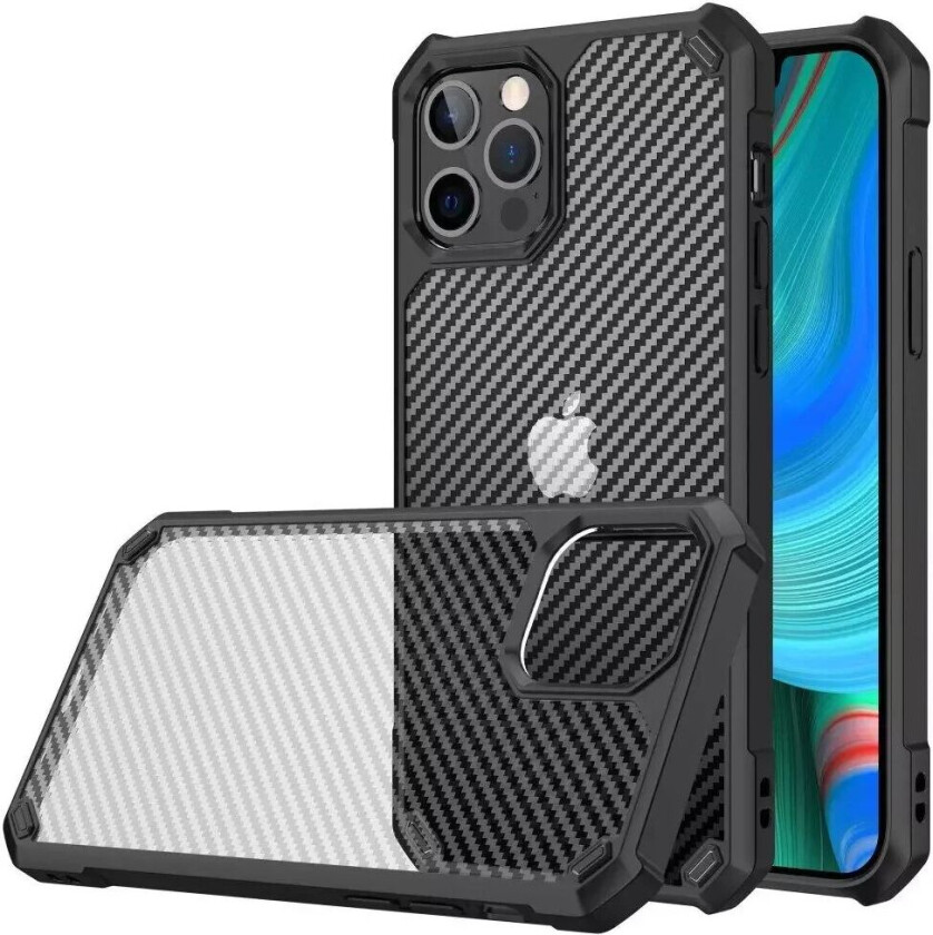 iPhone 14 Pro Max Plastbakdeksel m. Carbon Look - Gjennomsiktig / Svart