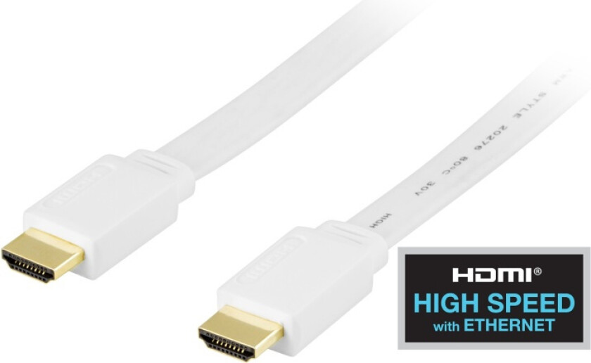 HDMI-kabel, v1.4+Ethernet, 19-pin ha-ha, 1080p, flat, vit, 2m
