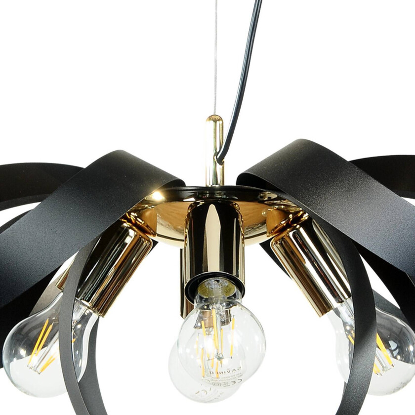 pendellampe Petla, svart/gull, metall, Ø 65 cm