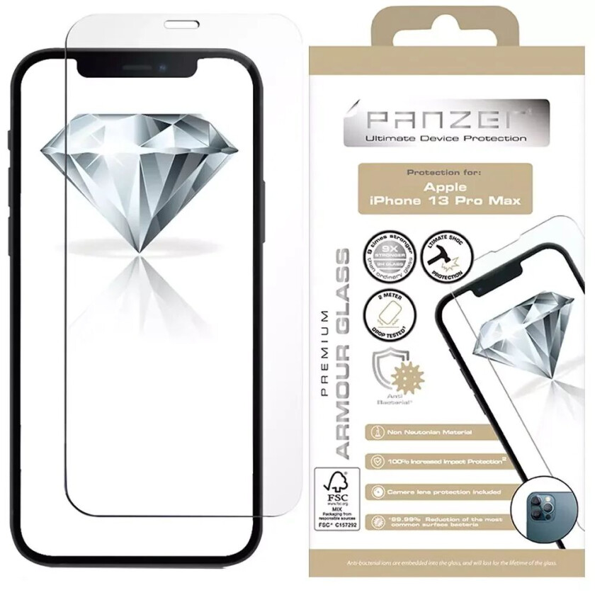 PANZER iPhone 14 Plus / 13 Pro Max Panzer Premium Armor Glass Skjermbeskytter m. Kamerabeskyttelse - Gjennomsiktig