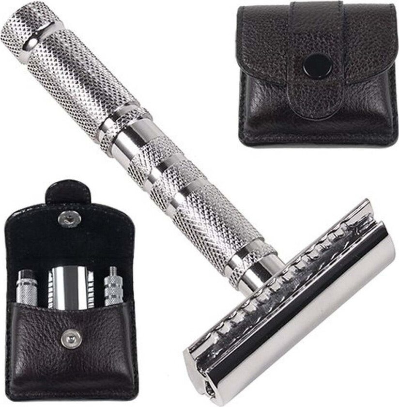 A1-R 4 Piece Travel Safety Razor & Leather Pouch