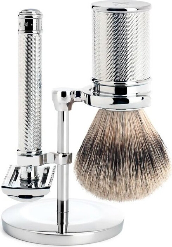 Mühle Barbersett med DE-Høvel, Silvertip Badger + Holder