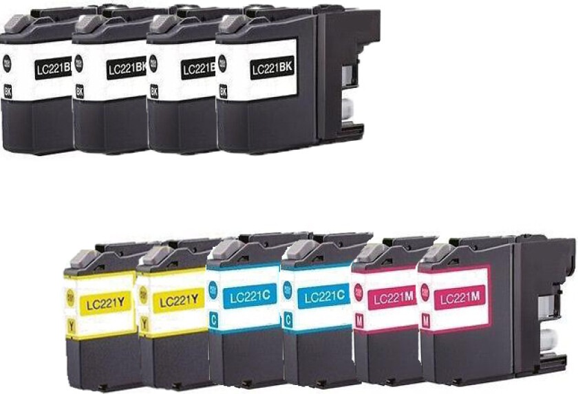 Brother LC 221 combo pack 10 stk blekkpatron - kompatibel - BK/C/M/Y 124 ml