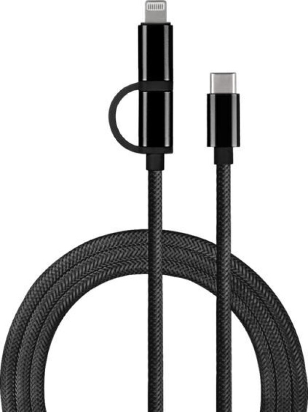 Ladekabel USB-C til USB-C og Lightning 1m sort - 93107