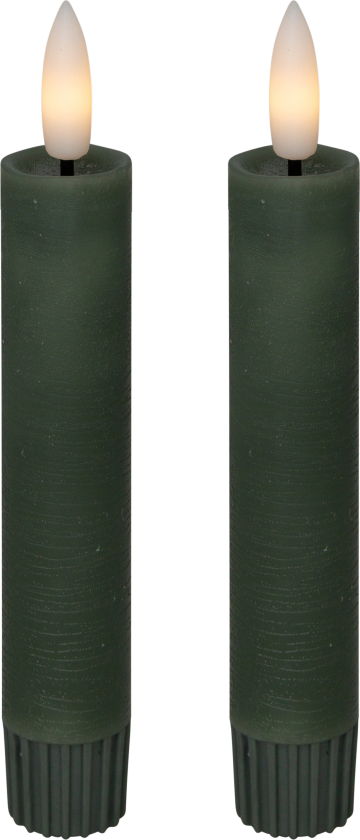 Cozzy kronelys, 3D flamme, 11 cm, grønn, 2 stk (brukes med fjernkontroll)