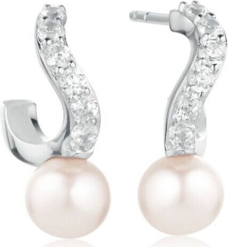 Ponza Creolo Piccolo Sterlingsølv Øredobber Med Zirconia Og Ferskvannsperle SJ-E12350-PCZ
