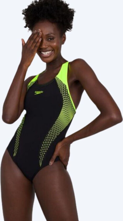 badedrakt til damer - Placement Laneback - Svart/gul