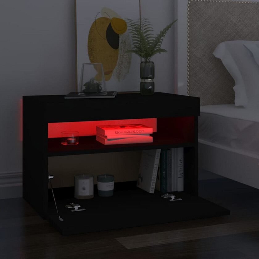 Nattbord med LED-lys 2 stk svart 60x35x40 cm konstruert tre