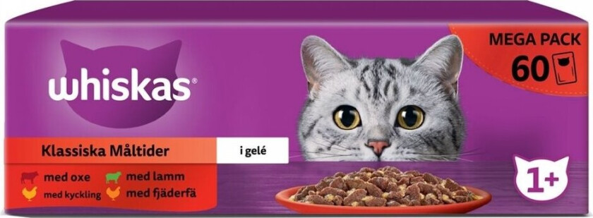 Whiskas 1+ Jelly med Okse, Lam och Kylling 60x85 g