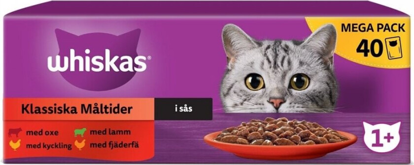 Whiskas 1+ Okse, Lam och Kylling i Saus 40x85 g