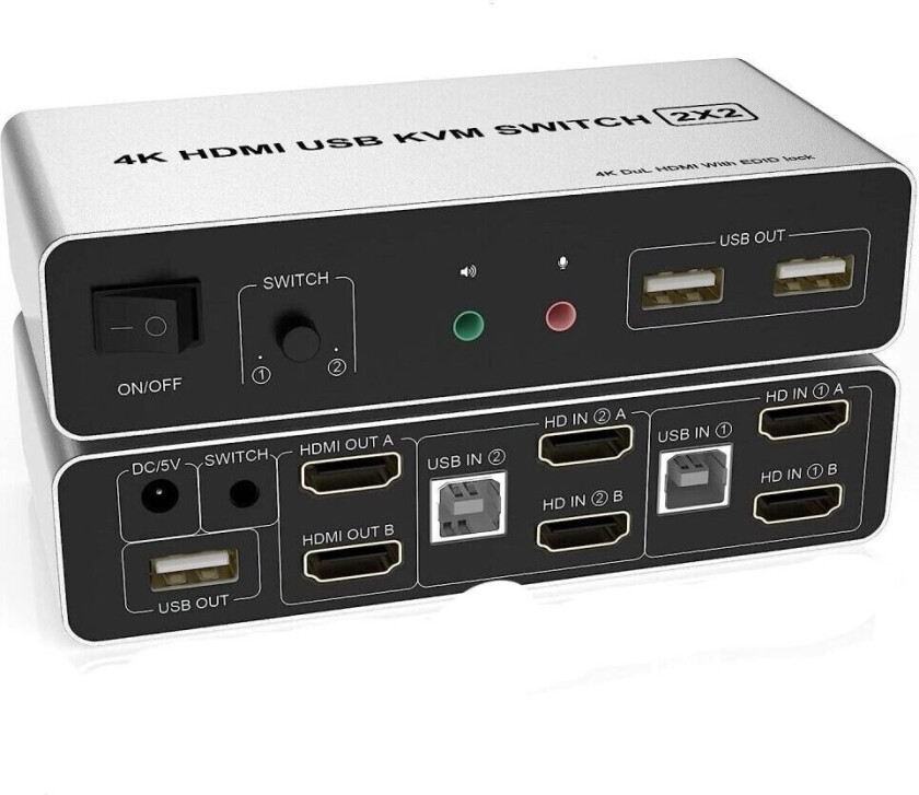 Bilde av NÖRDIC KVM Switch 2x2 HDMI 4K60Hz 3xUSB3.0 Audio EDID