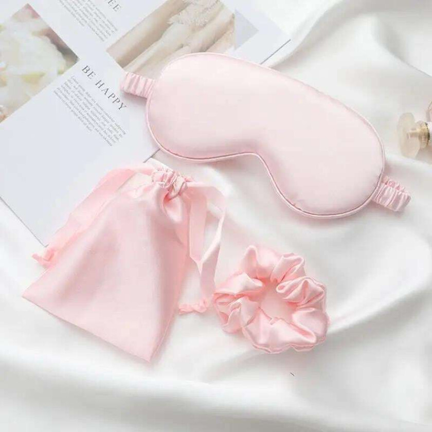 Sovemaske + scrunchie + reiseveskesett silke sove luksuriøst