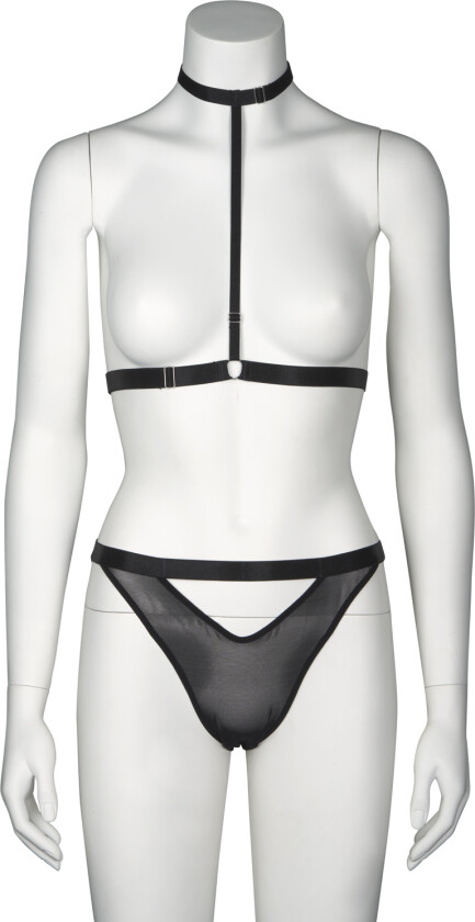Kinky Open Back Truse og Strap Harness Choker - Svart
