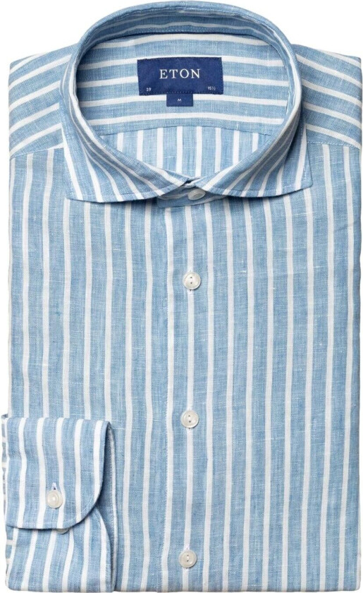 Mid Blue Striped Linen Shirt Skjorte Stripet Mørkeblå  male 39