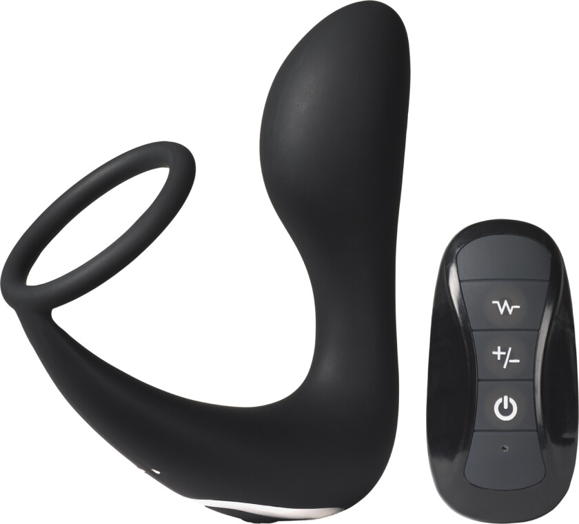 Vibrerende Fjernstyrt Prostatastimulator med Penisring - Svart