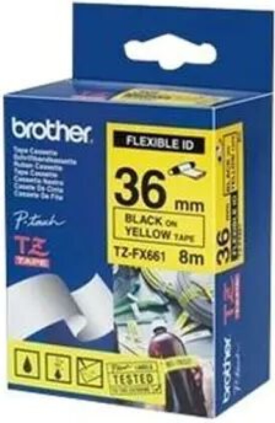 Tape 36mm Tze-fx661 Svart/gul Fleksibel