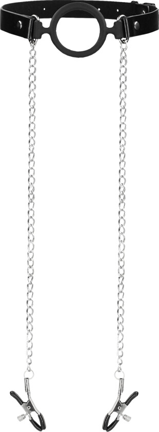 O-Ring Gag med Brystklemmer - Svart