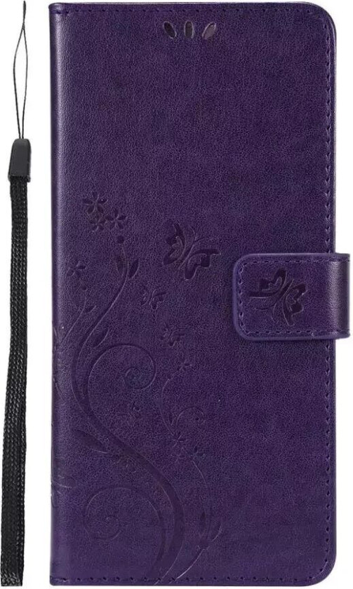 Samsung Galaxy S21+ (Plus) PU Skinndeksel m. Lommebok - Blomster Imprint - Lilla