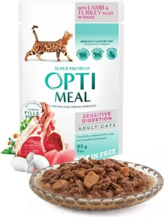 Cat Adult Grain Free Sensitive Digestion Lamb & Turkey Fillet in Sauce Våtfôr til katt 12 x 85 g