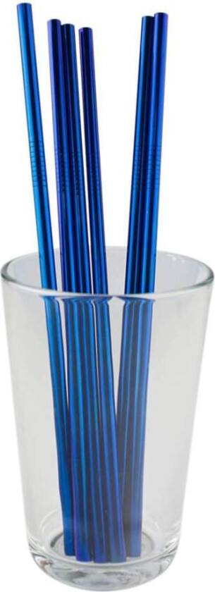6x Rette Metall Sugerør - Blå
