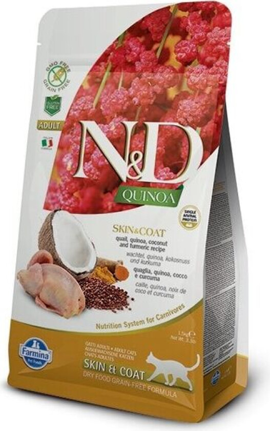 N&D Quinoa Skin & Coat Quail Adult Tørrfôr til katt 1,5 kg