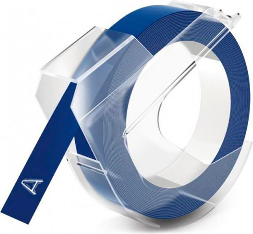 autentisk pregeetiketttape | 9 mm x 3 m rull | Hvitt trykk på blått | Selvklebende | for pregeetikettmakere | 1 boks x 10 ruller