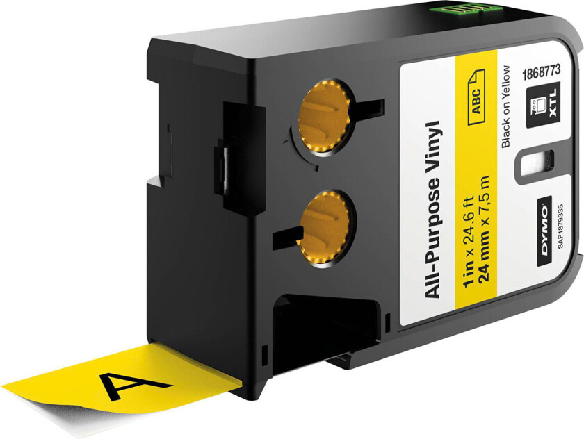 Dymo Tape Vinyl 24mm Svart/gul - Xtl