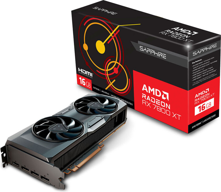 Sapphire AMD Radeon RX 7800 XT - Grafikkort - Radeon RX 7800 XT - 16 GB GDDR6 - PCIe 4.0 x16 - HDMI, 3 x DisplayPort