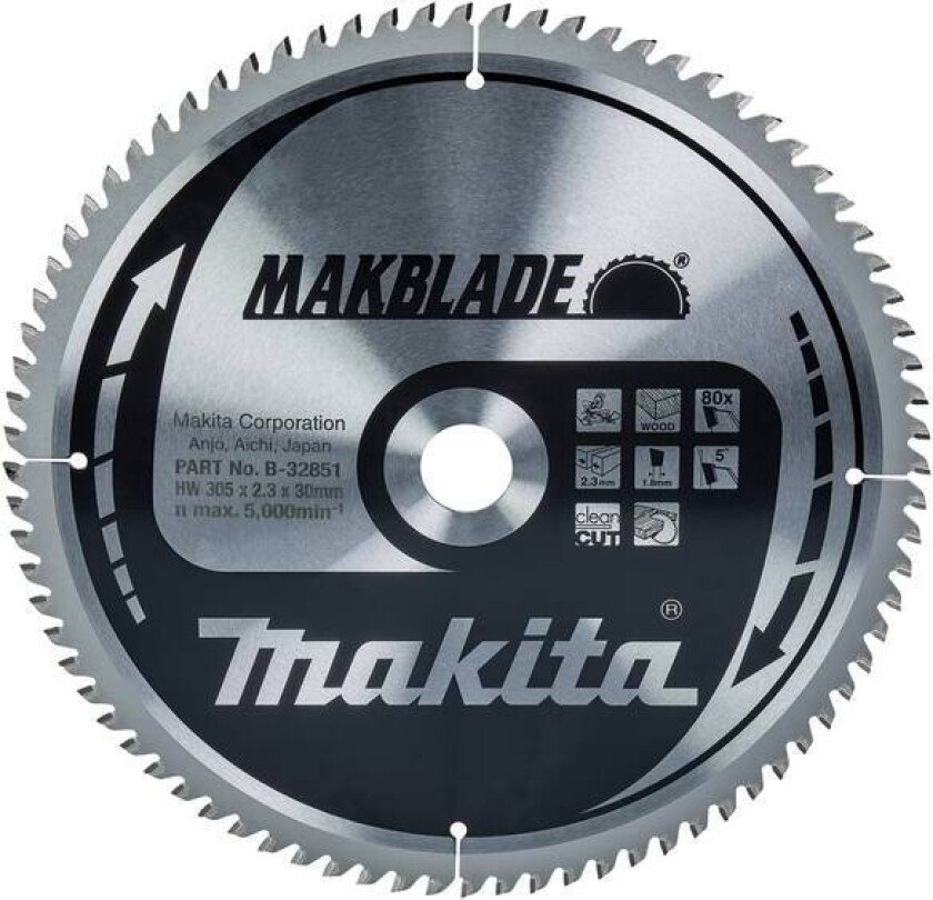 Sirkelsagblad Makblade T.C.T., 305 X 30 Mm, 80 Tb-32851