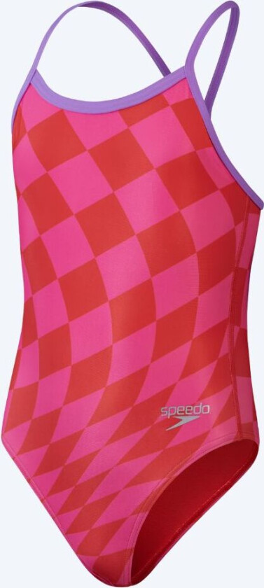 badedrakt til jenter - Allover Digital V-Back - Rød/rosa