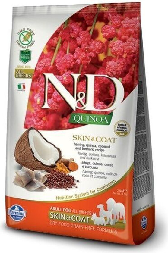 N&D Dog Quinoa Skin & Coat Herring Adult Tørrfôr til hund 2,5 kg