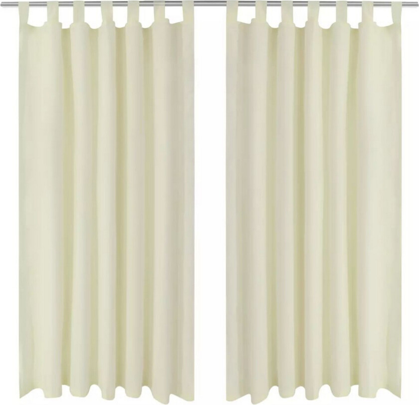 2stk Krem Micro-Sateng Gardiner med Sløyfer 140 x 245 cm