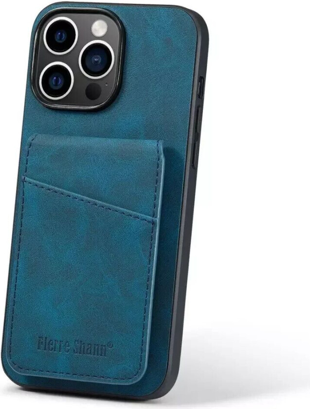 iPhone 14 Pro Skinndekket Plast Deksel med Kortholdere og Stativfunksjon - Blå